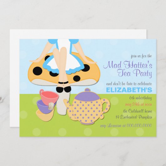 Mad Hatter's Tea Party Birthday Uitnodiging (Voorkant / Achterkant)