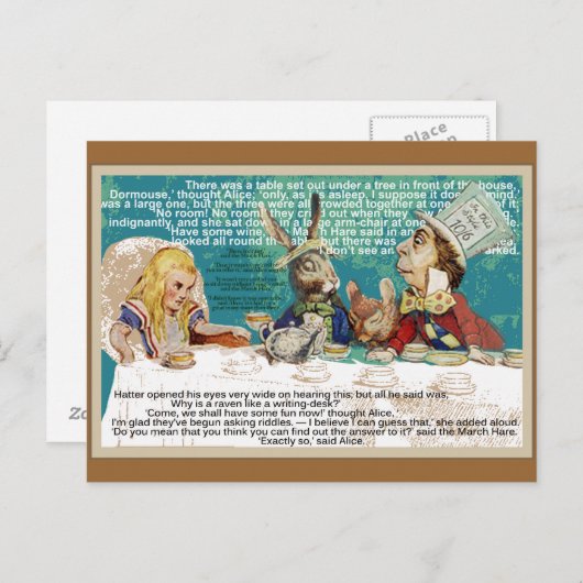 Mad Hatters Tea Party Uitnodiging Briefkaart (Voorkant / Achterkant)