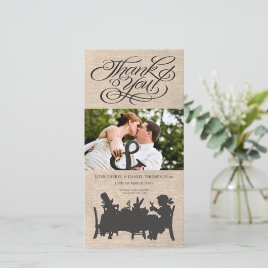 Mad Hatters Tea Party Wedding Dank u Foto Kaart (Staand voorkant)