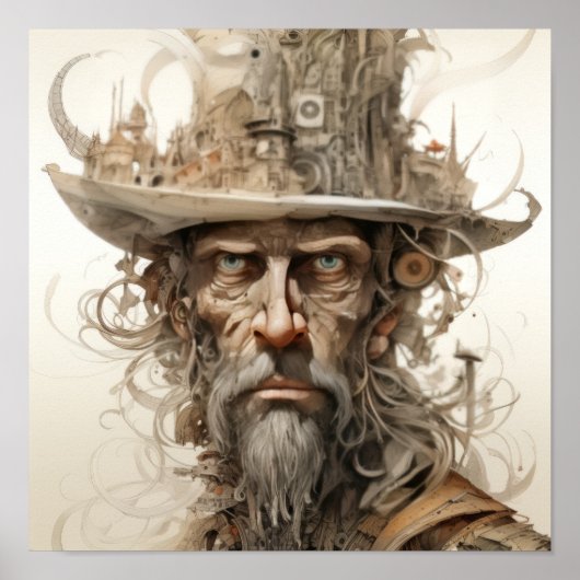 Mad Hatter's Whimsy: Portret van het excentrieke P Poster (Voorkant)