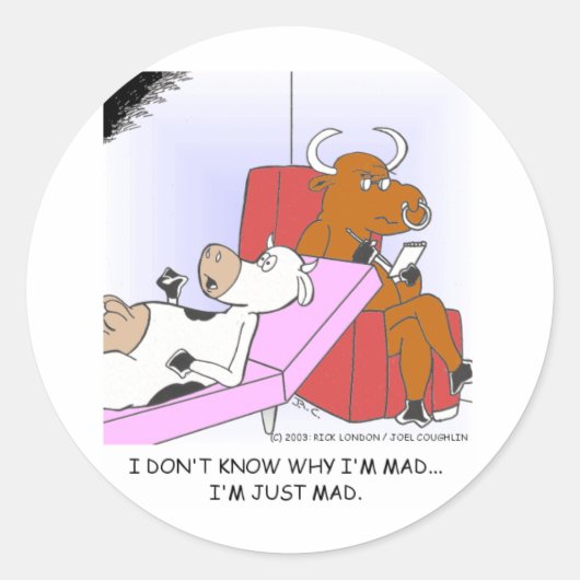 Mad-Koe in therapie Funny Gifts & Collectibles Ronde Sticker (Voorkant)