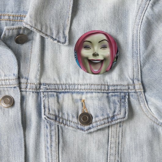Mad Laughing Mannequin ~ Uncanny Valley Girl Ronde Button 5,7 Cm (In situ)