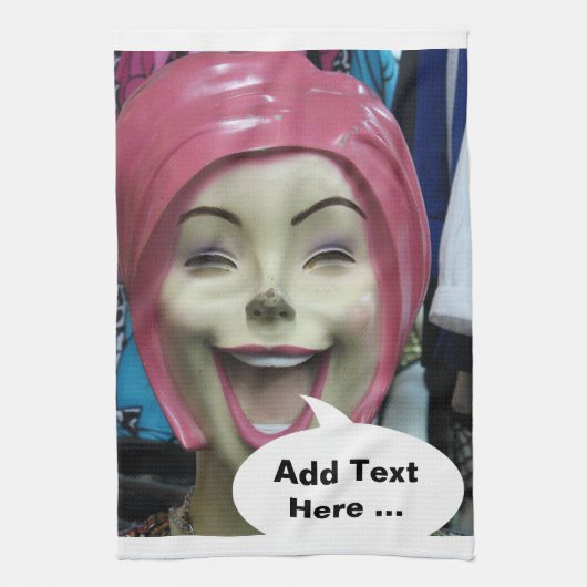 Mad Laughing Mannequin ~ Uncanny Valley Girl Theedoek (Verticaal)
