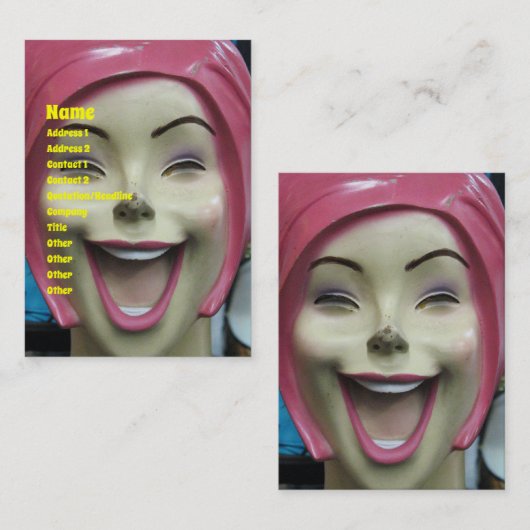 Mad Laughing Mannequin ~ Uncanny Valley Girl Visitekaartje (Voorkant / Achterkant)