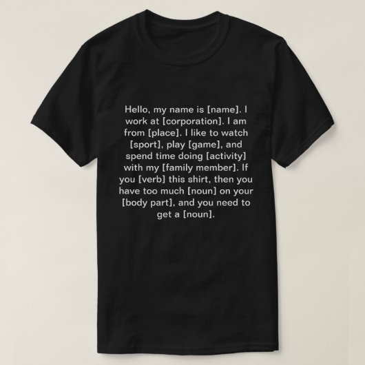 Mad Libs Mannen T-shirt (Design voorkant)