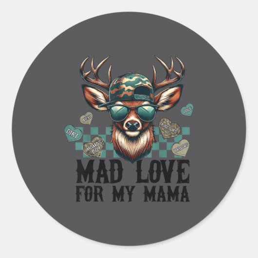 Mad Love For My Mama Deer Head Valentines Day Hunt Ronde Sticker (Voorkant)