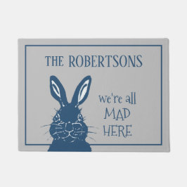 Mad March Hare Rabbit Blue Gray Funny Custom Deurmat