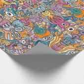 Mad monsters en robots in een gekke menigte patroo cadeaupapier (Hoek)