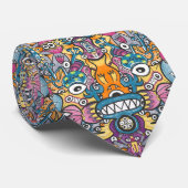 Mad monsters en robots in een gekke menigte patroo stropdas (Opgerold)