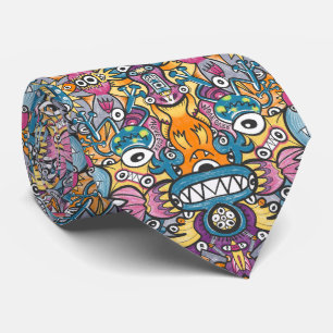 Mad monsters en robots in een gekke menigte patroo stropdas