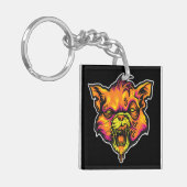 Mad Rabid Cat Illustratie Sleutelhanger (Voorkant Links)