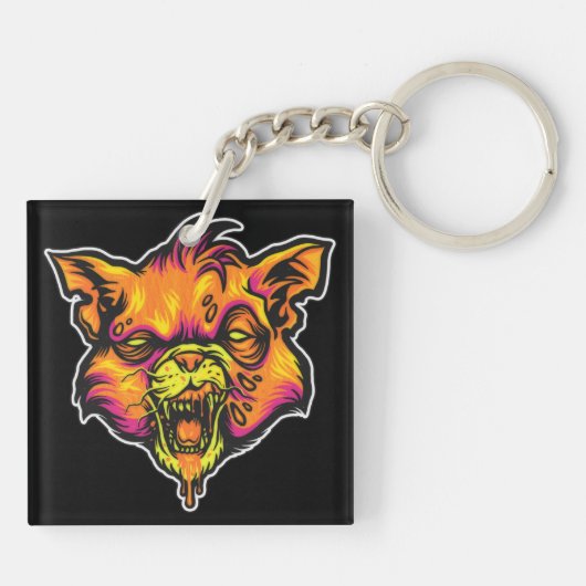 Mad Rabid Cat Illustratie Sleutelhanger (Achterkant)