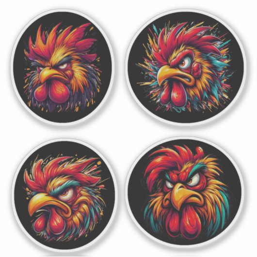 "Mad Rooster Rage" 4-Pack Sticker Bundle (Voorkant)
