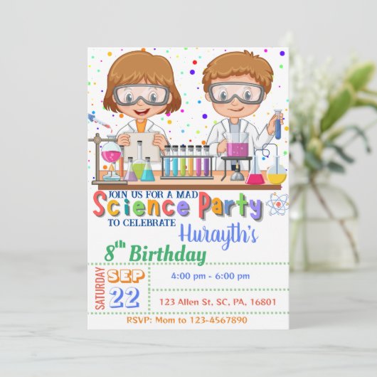 Mad Science Birthday Invitation for Twins Kaart (Staand voorkant)