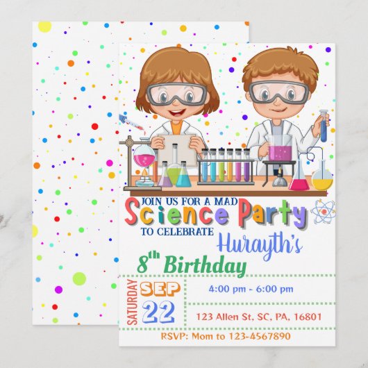 Mad Science Birthday Invitation for Twins Kaart (Voorkant / Achterkant)
