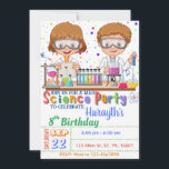 Mad Science Birthday Invitation for Twins Kaart<br><div class="desc">Verrijk je gasten met deze kleurrijke uitnodiging van een wetenschaps-verjaardagsfeestje, vooral voor tweelingbroer en zus met wetenschappelijke elementen zoals experimentele tools en twee wetenschappers die een experiment doen. Kleurrijke stippen zijn voor de achtergrond. Voeg eenvoudig uw gebeurtenisdetails op deze makkelijk te gebruiken sjabloon toe om tot het één-van-een-soort uitnodiging te...</div>
