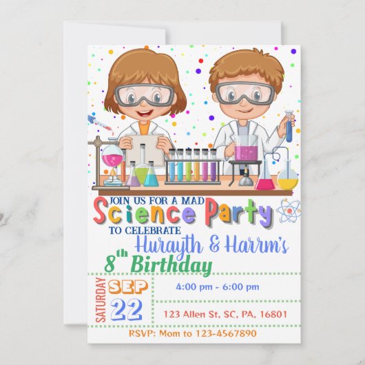 Mad Science Birthday Invitation for Twins Kaart (Voorkant)