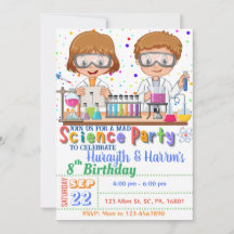 Mad Science Birthday Invitation for Twins
