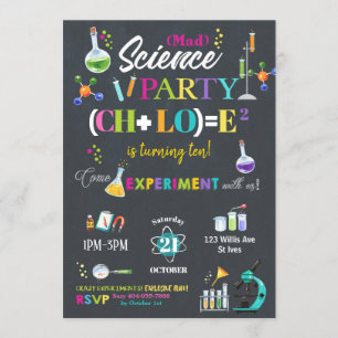 Mad Science Birthday Party Chalkboard Girl Kaart