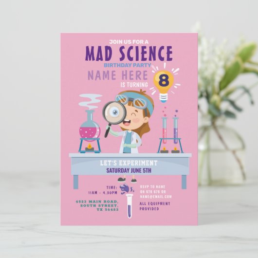 Mad Science Birthday Party Experiment Girls Kaart (Staand voorkant)