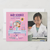 Mad Science Birthday Party Experiment Girls Pink Kaart (Voorkant)