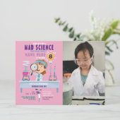 Mad Science Birthday Party Experiment Girls Pink Kaart (Staand voorkant)