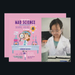 Mad Science Birthday Party Experiment Girls Pink Kaart<br><div class="desc">Mad Science Birthday Party Experiment Invitation. Terug inbegrepen.</div>