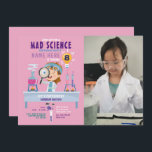 Mad Science Birthday Party Experiment Girls Pink Kaart<br><div class="desc">Mad Science Birthday Party Experiment Invitation. Terug inbegrepen.</div>