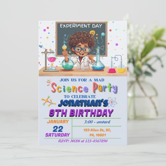 Mad Science Birthday Party Invitation for Boys Kaart (Staand voorkant)