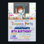Mad Science Birthday Party Invitation for Boys Kaart<br><div class="desc">Verrijk je gasten met deze kleurrijke uitnodiging van een wetenschaps-verjaardagsfeestje met wetenschappelijke elementen zoals experimentele tools. Een wetenschapper denkt aan een idee om een experiment uit te voeren. Kleurrijke stippen zijn voor de achtergrond. Voeg eenvoudig uw gebeurtenisdetails op deze makkelijk te gebruiken sjabloon toe om tot het één-van-een-soort uitnodiging te...</div>