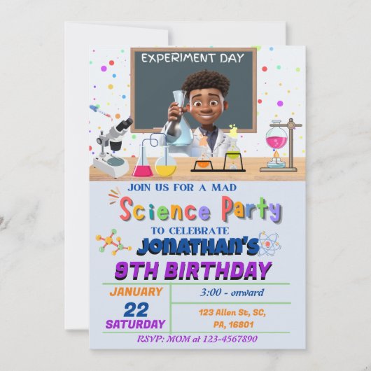 Mad Science Birthday Party Invitation for Boys Kaart (Voorkant)