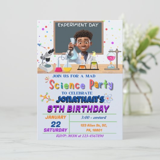 Mad Science Birthday Party Invitation for Boys Kaart (Staand voorkant)