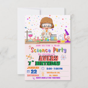 Mad Science Birthday Party Invitation for Girl Kaart
