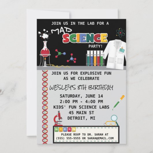 Mad Science Birthday Party Invitation Kaart (Voorkant)
