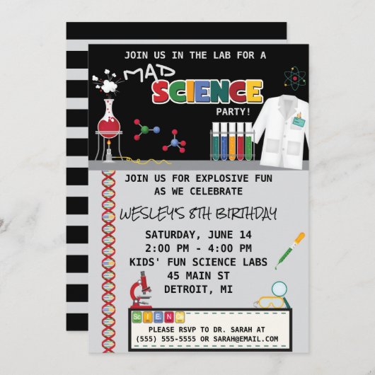 Mad Science Birthday Party Invitation Kaart (Voorkant / Achterkant)