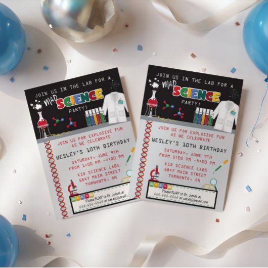 Mad Science Birthday Party Invitation Kaart