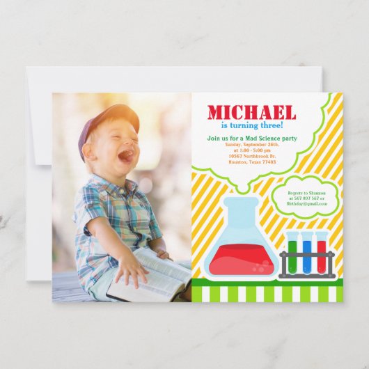 Mad Science Birthday Party Photo Invitation Kaart (Voorkant)