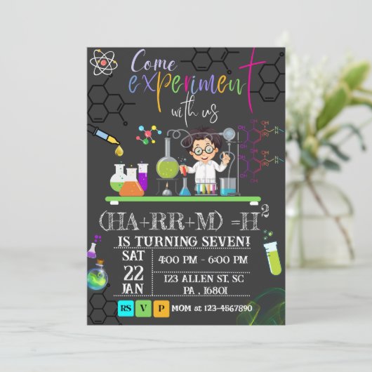 Mad Science Birthday Party: Uitnodiging voor jonge (Staand voorkant)