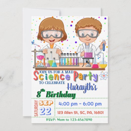 Mad Science Birthday Party: Uitnodiging voor jonge (Voorkant)