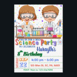 Mad Science Birthday Party: Uitnodiging voor jonge<br><div class="desc">Verrijk je gasten met deze kleurrijke uitnodiging van een wetenschaps-verjaardagsfeestje met wetenschappelijke elementen zoals experimentele tools en twee wetenschappers die een experiment doen, kleurrijke stippen voor de achtergrond. Voeg eenvoudig uw gebeurtenisdetails op deze makkelijk te gebruiken sjabloon toe om tot het één-van-een-soort uitnodiging te maken Zie de opslag voor passende...</div>