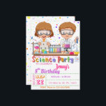 Mad Science Birthday Party: Uitnodiging voor meisj<br><div class="desc">Verrijk je gasten met deze kleurrijke uitnodiging van een wetenschaps-verjaardagsfeestje met wetenschappelijke elementen zoals experimentele tools en twee wetenschappers die een experiment doen, kleurrijke stippen voor de achtergrond. Voeg eenvoudig uw gebeurtenisdetails op deze makkelijk te gebruiken sjabloon toe om het één-van-een-soort uitnodiging te maken. Bekijk de winkel voor overeenkomende objecten....</div>