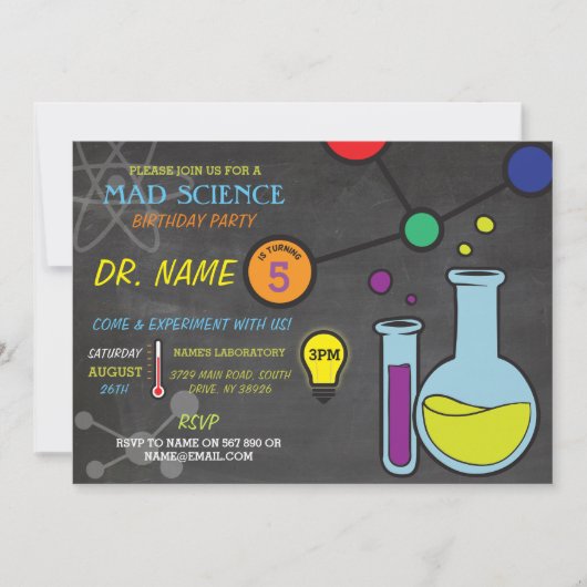 Mad Science Boys meisjes Birthday Party Invitation Kaart (Voorkant)
