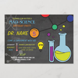Mad Science Boys meisjes Birthday Party Invitation Kaart