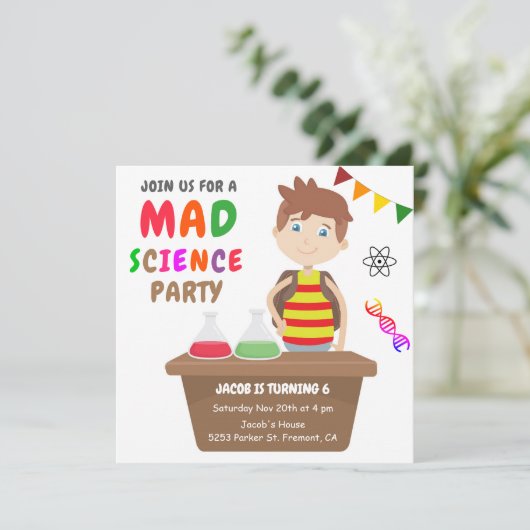 Mad Science Experiment Jongens Verjaardagsfeest Kaart (Staand voorkant)