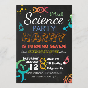 Mad Science Lab Chalkboard Party Birthday Custom Kaart
