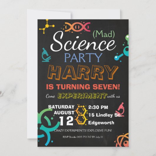 Mad Science Lab schoolbordfeest Verjaardag Custom Kaart (Voorkant)