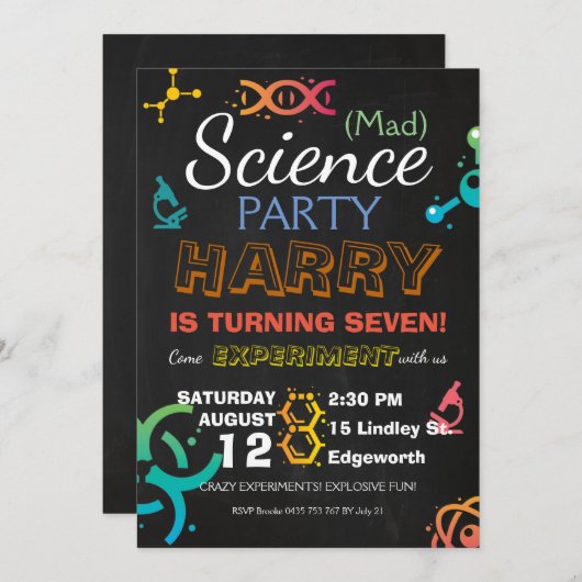 Mad Science Lab schoolbordfeest Verjaardag Custom Kaart (Voorkant / Achterkant)