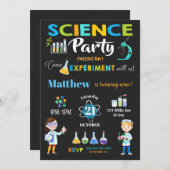 Mad Science Party Birthday Invitation Boy Kaart (Voorkant / Achterkant)
