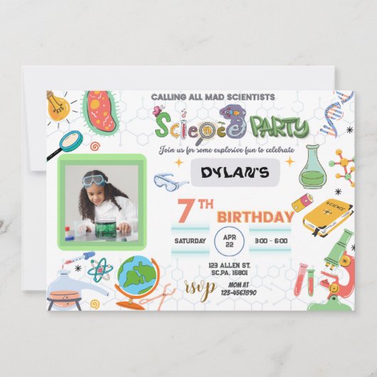 Mad Science Party, Scientist Birthday Invitation Kaart (Voorkant)
