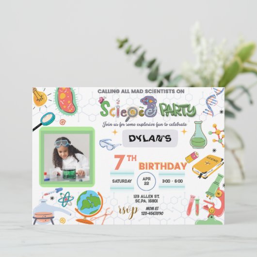 Mad Science Party, Scientist Birthday Invitation Kaart (Staand voorkant)